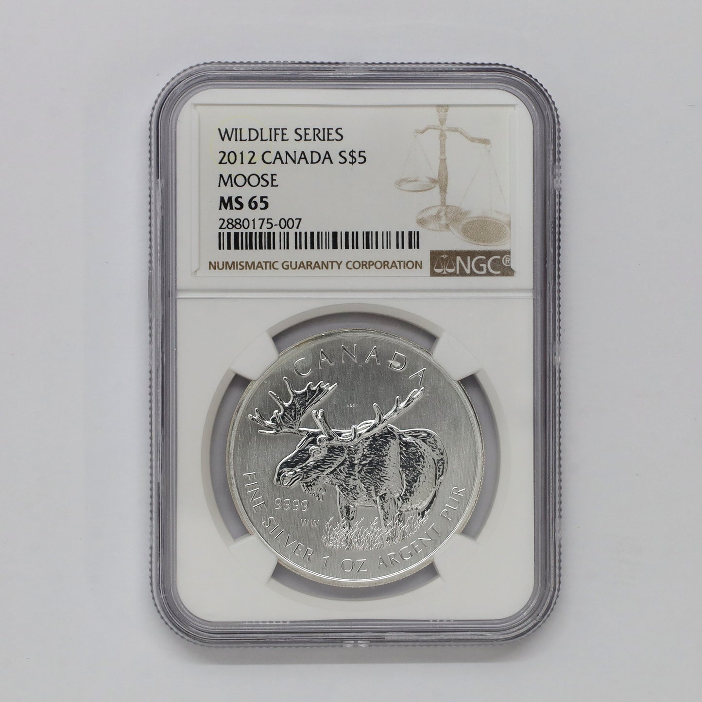 2012 Canada $5 Wildlife Series: Moose 1 oz. .9999 Silver NGC Certified MS65 (No Tax)