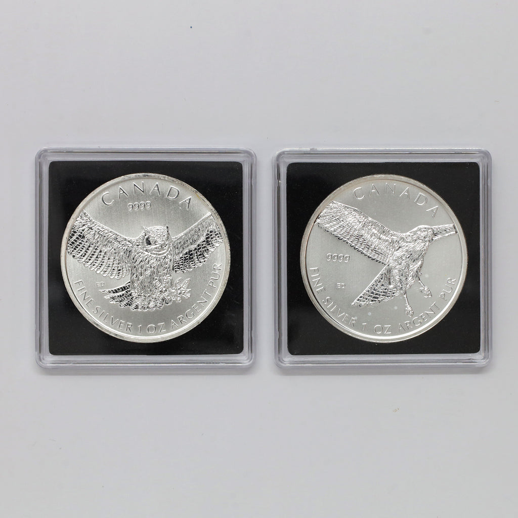 Pair of 2015 Canada $5 Birds of Prey 1oz. .9999 Silver Coins, 2pcs (No Tax) scr. caps