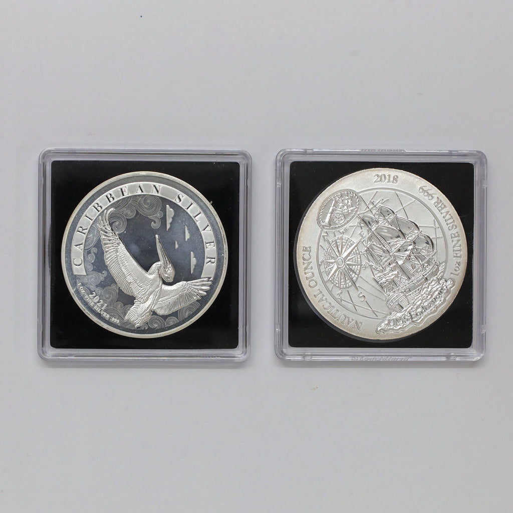 Pair of Rwanda & Barbados 2018 & 2021 1oz. .999 Silver Rounds, 2pcs (No Tax) scr. caps