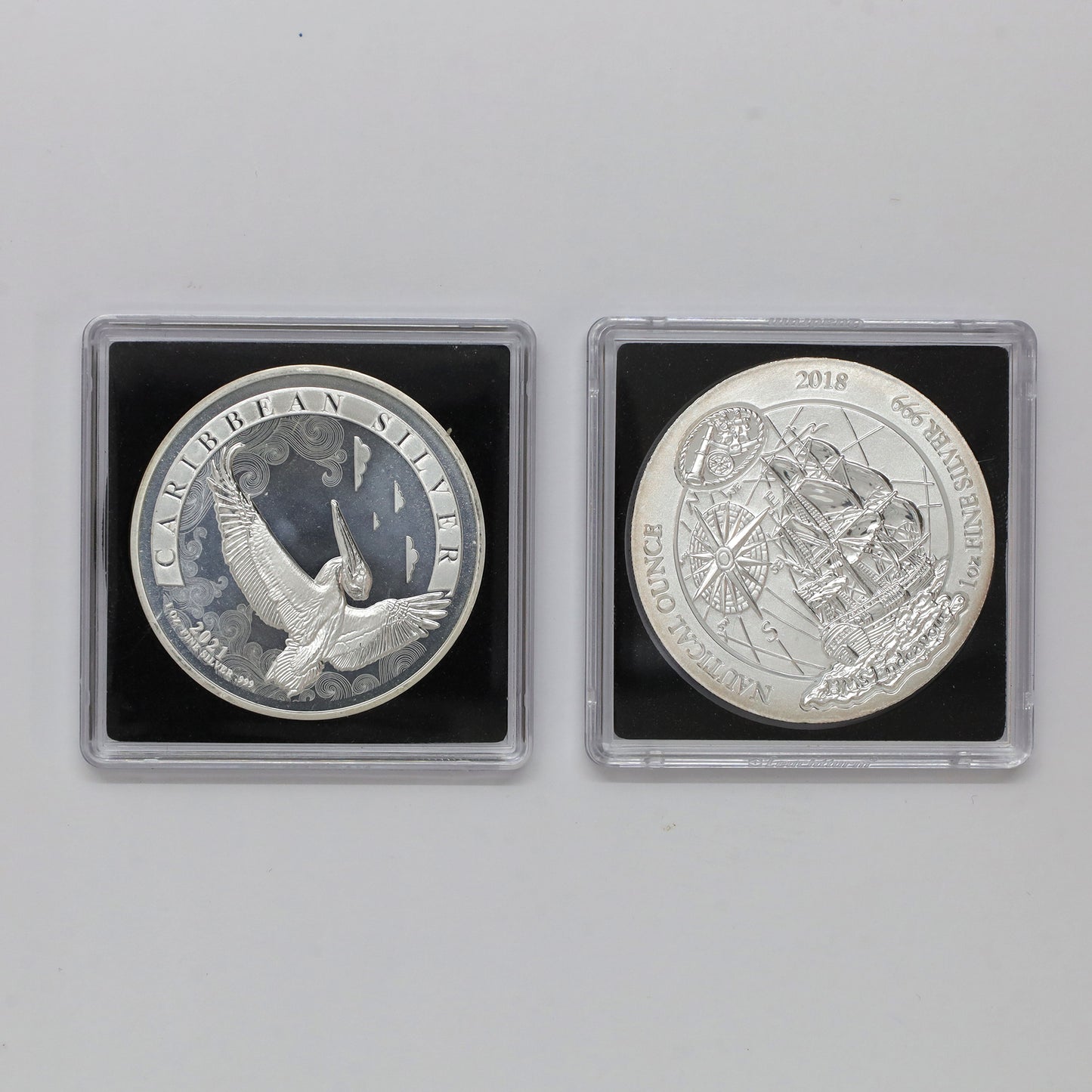 Pair of Rwanda & Barbados 2018 & 2021 1oz. .999 Silver Rounds, 2pcs (No Tax) scr. caps