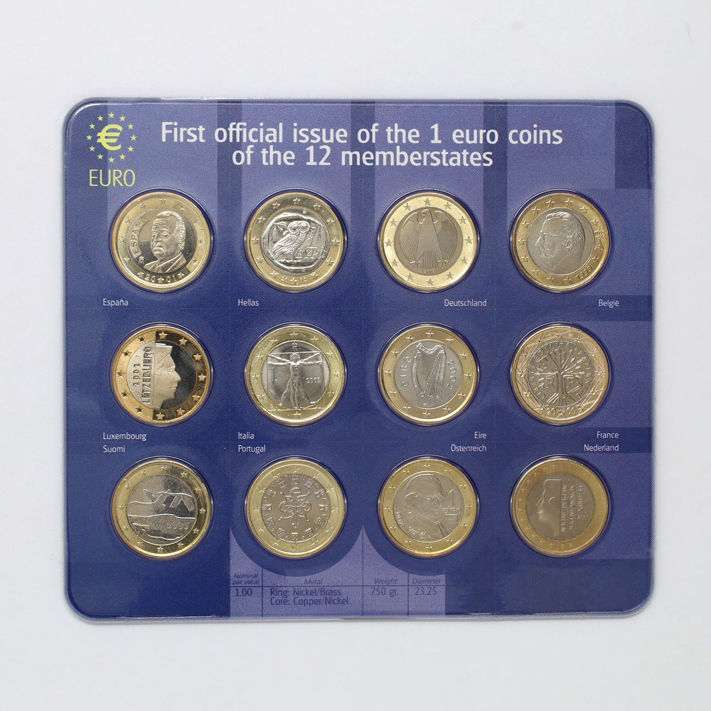 2002 First Official Issue of One Euro Coins of the 12 Member States of the EU Set