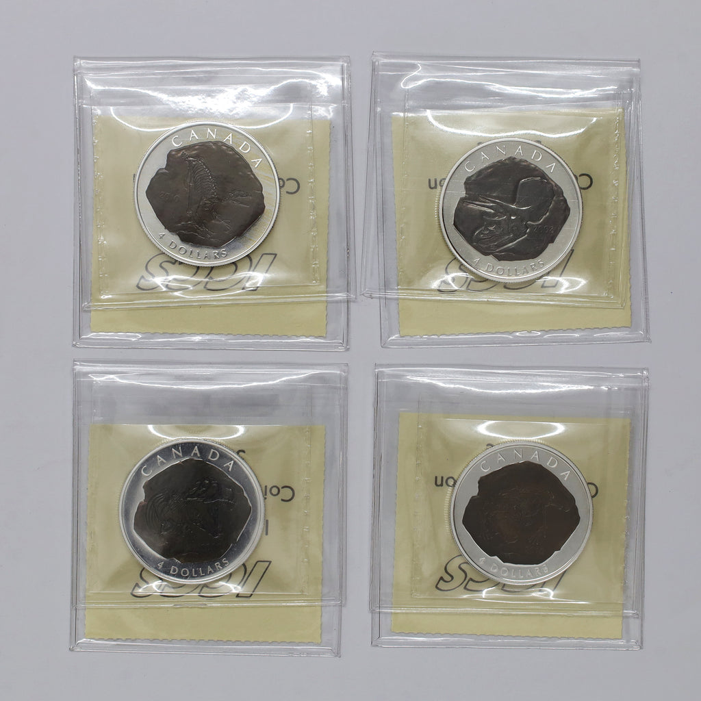 Lot of 4x 2008-2010 Canada $4 Dinosaurs Fine Silver ICCS Cert. PF67 UHC, 4pcs (No Tax)