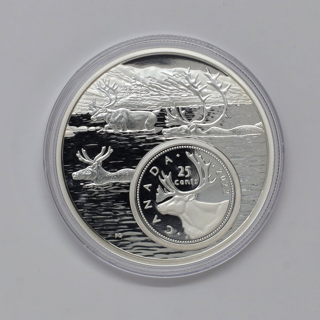 2022 Canada 25-cent Bigger Picture: Caribou 5oz Fine Silver (No Tax) Coin Only (scr. cap)