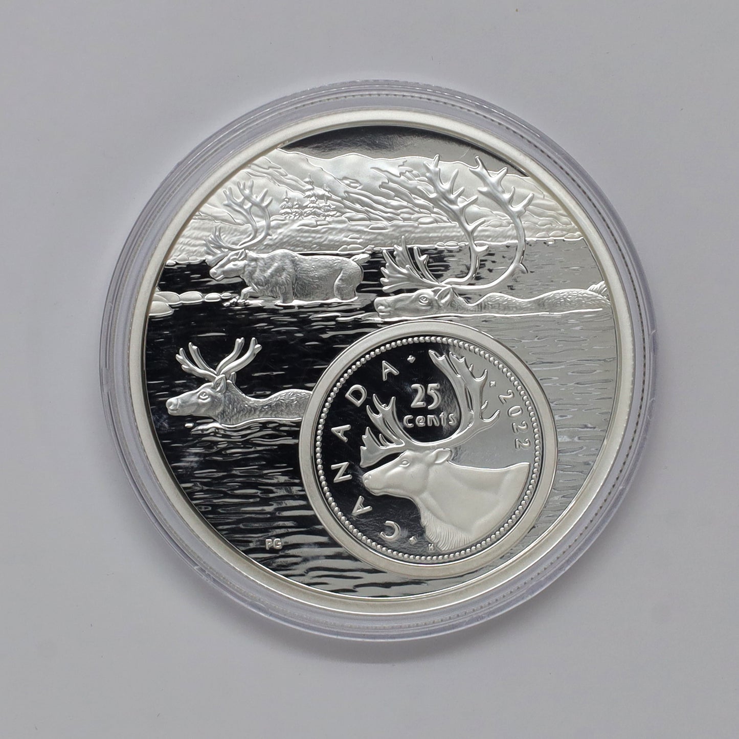 2022 Canada 25-cent Bigger Picture: Caribou 5oz Fine Silver (No Tax) Coin Only (scr. cap)