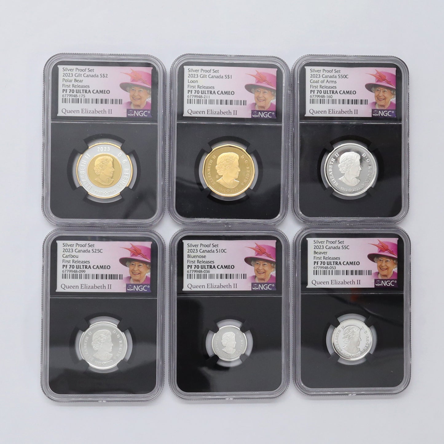 Lot of 6x 2023 Canada Queen Elizabeth II Silver Decimal NGC Cert. PF70 UHC, 6pcs (No Tax)