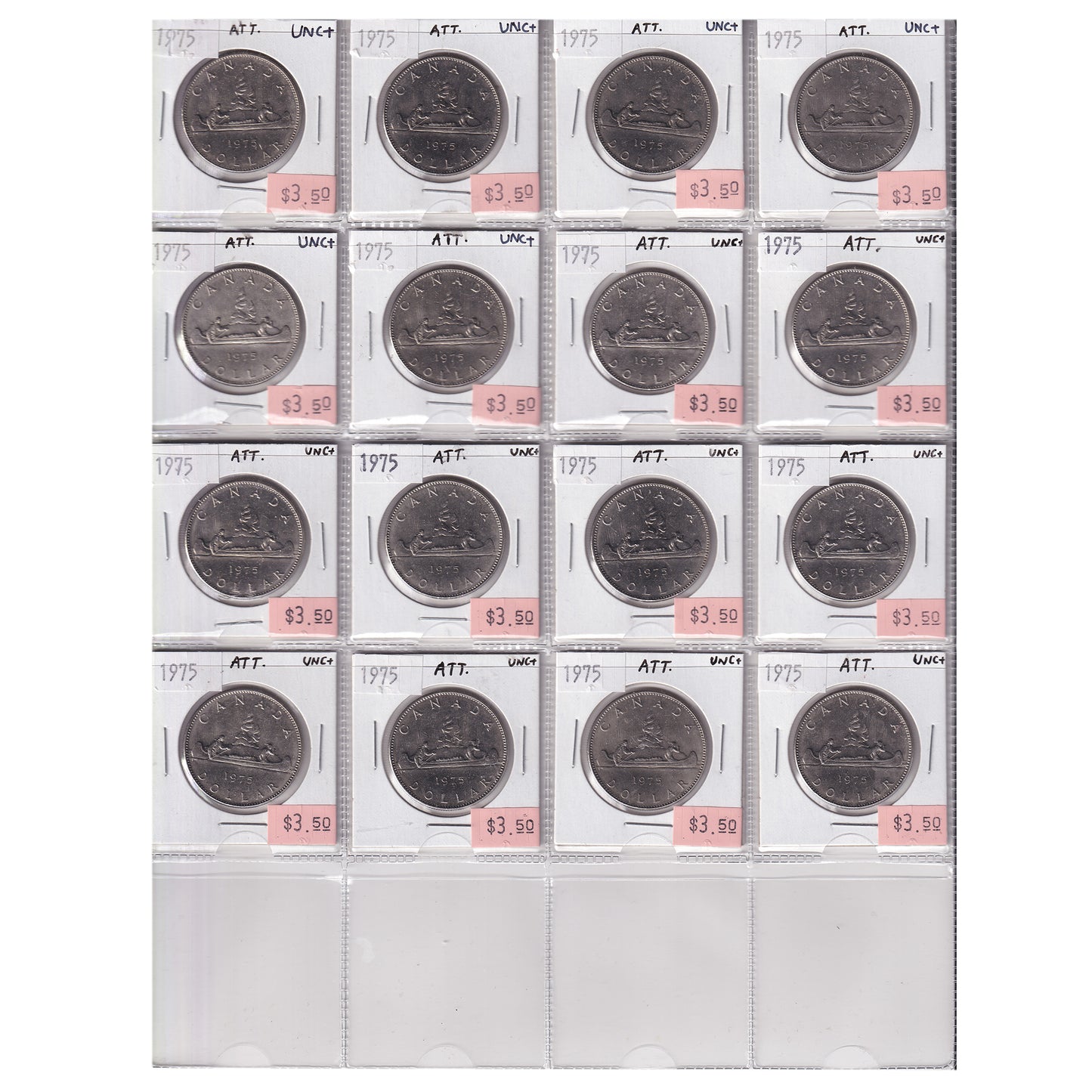 Group Lot of 16x 1975 Attached Jewel Canada Nickel Dollars, All UNC+, 16pcs