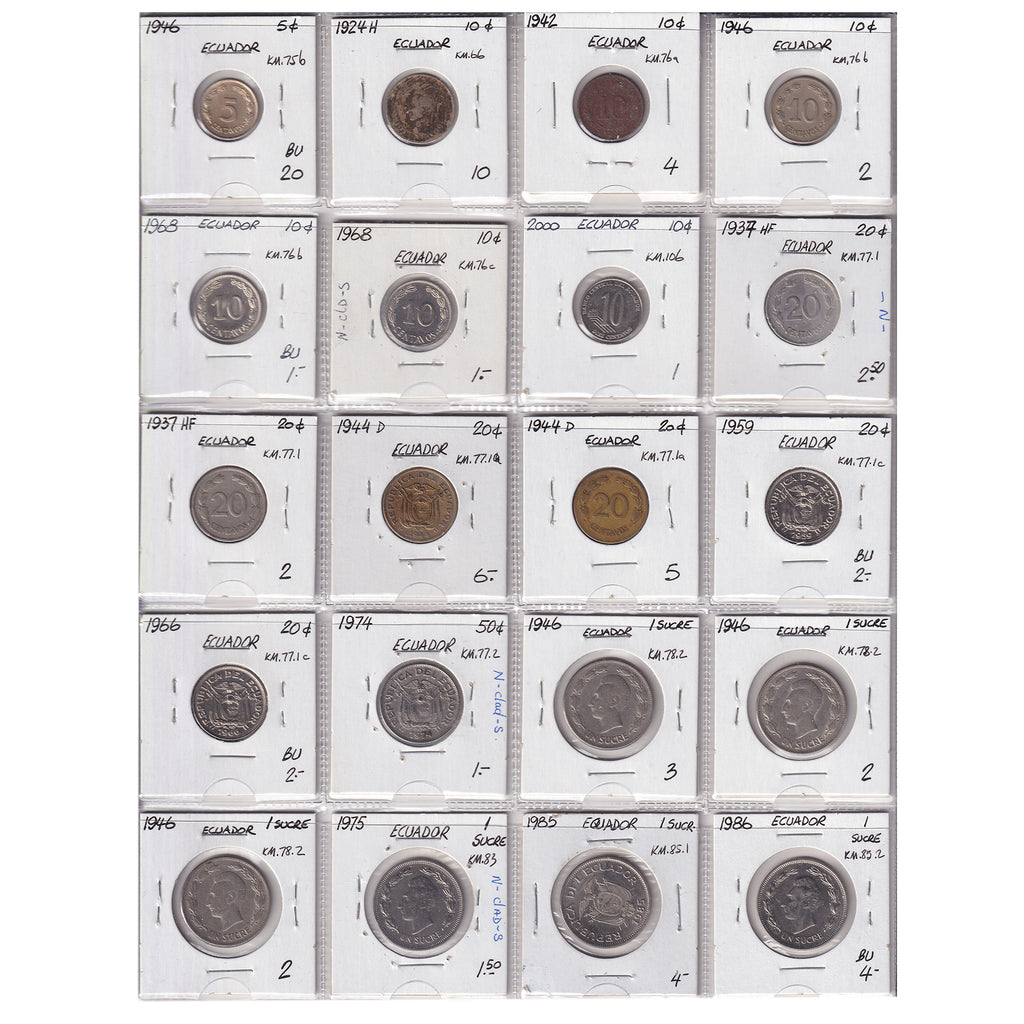 Group Lot of 33x Ecuador 1924-2000 Decimal, 33pcs