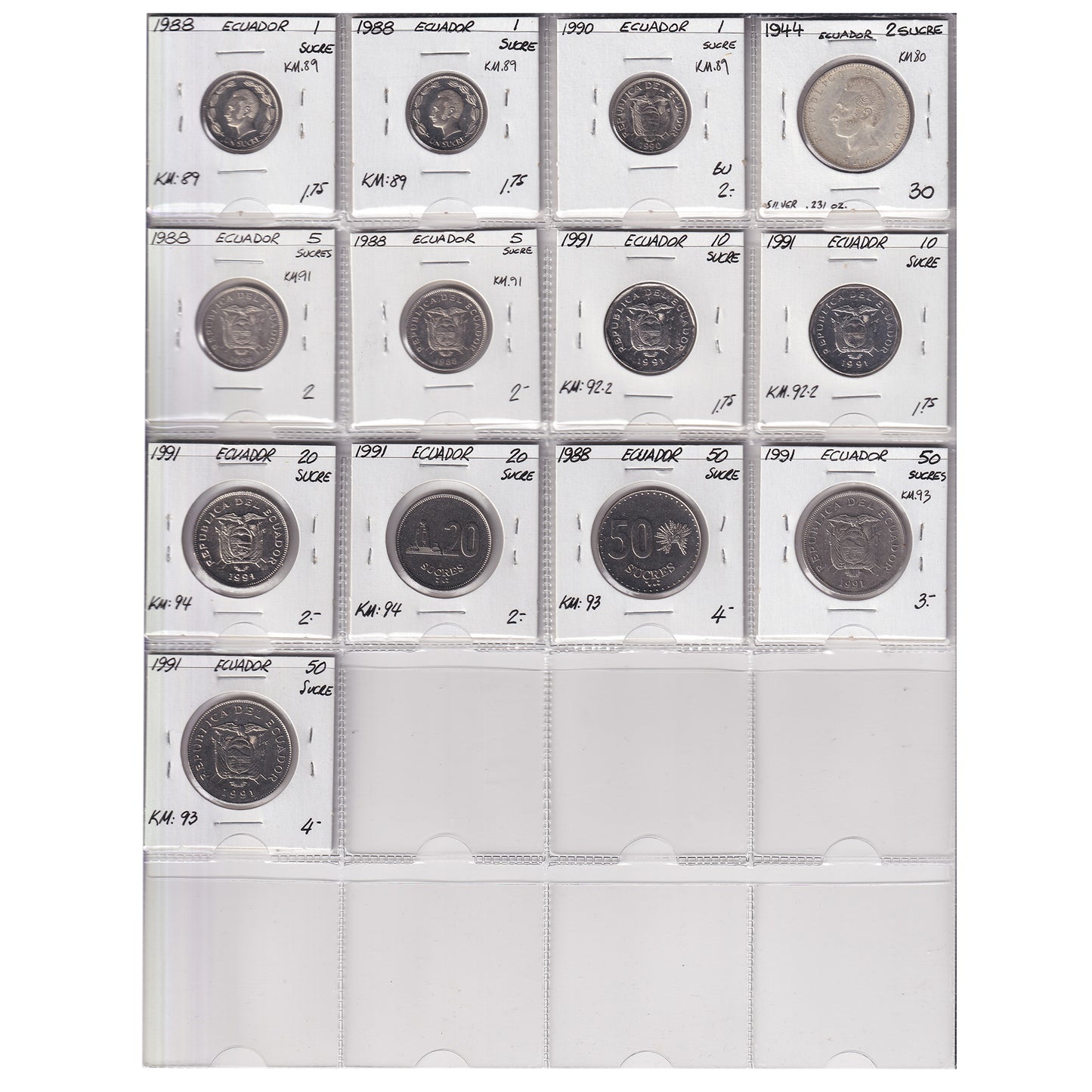 Group Lot of 33x Ecuador 1924-2000 Decimal, 33pcs