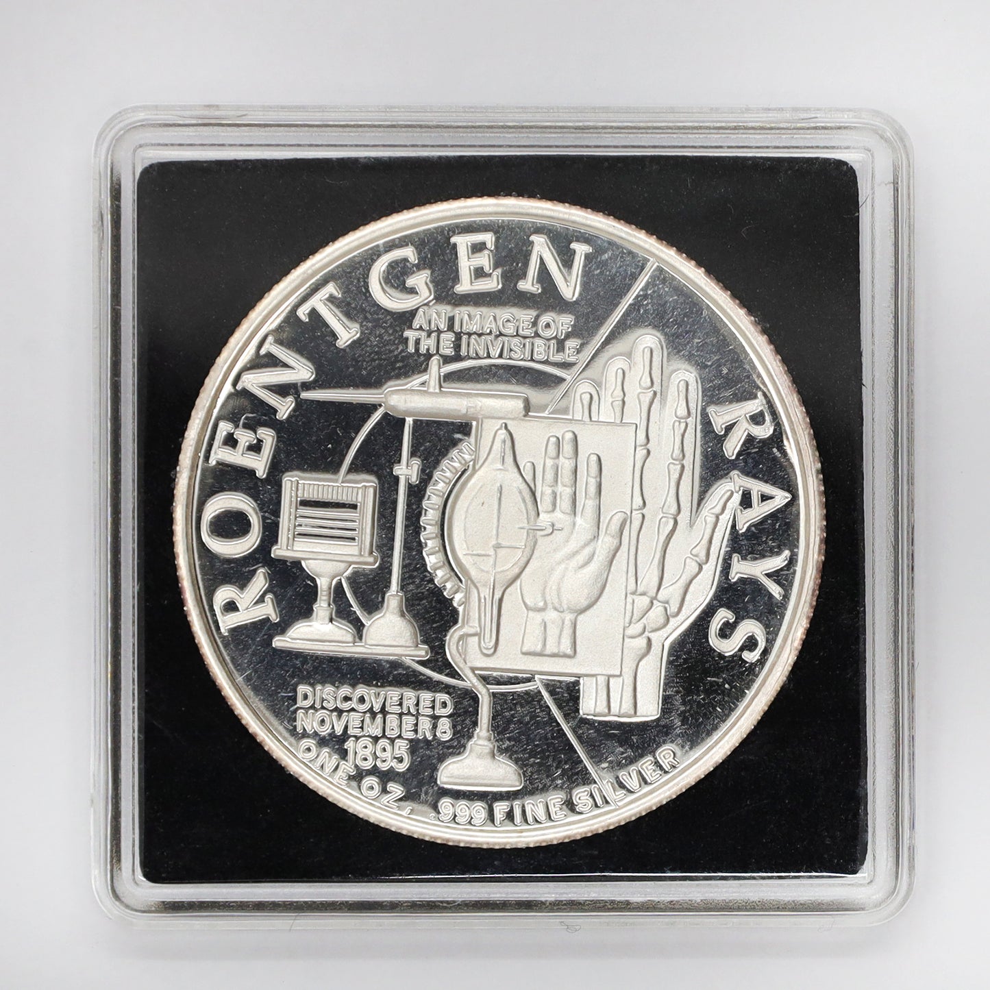 1995 Wilhelm Von Roentgen X-Ray 1oz .999 Fine Silver Round (No Tax) scratched capsule