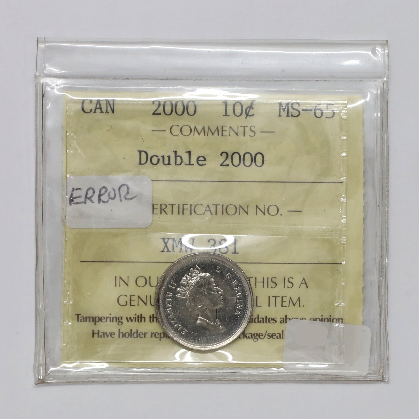 ERROR 2000 Canada 10-cents ICCS Certified MS65 (Double 2000)