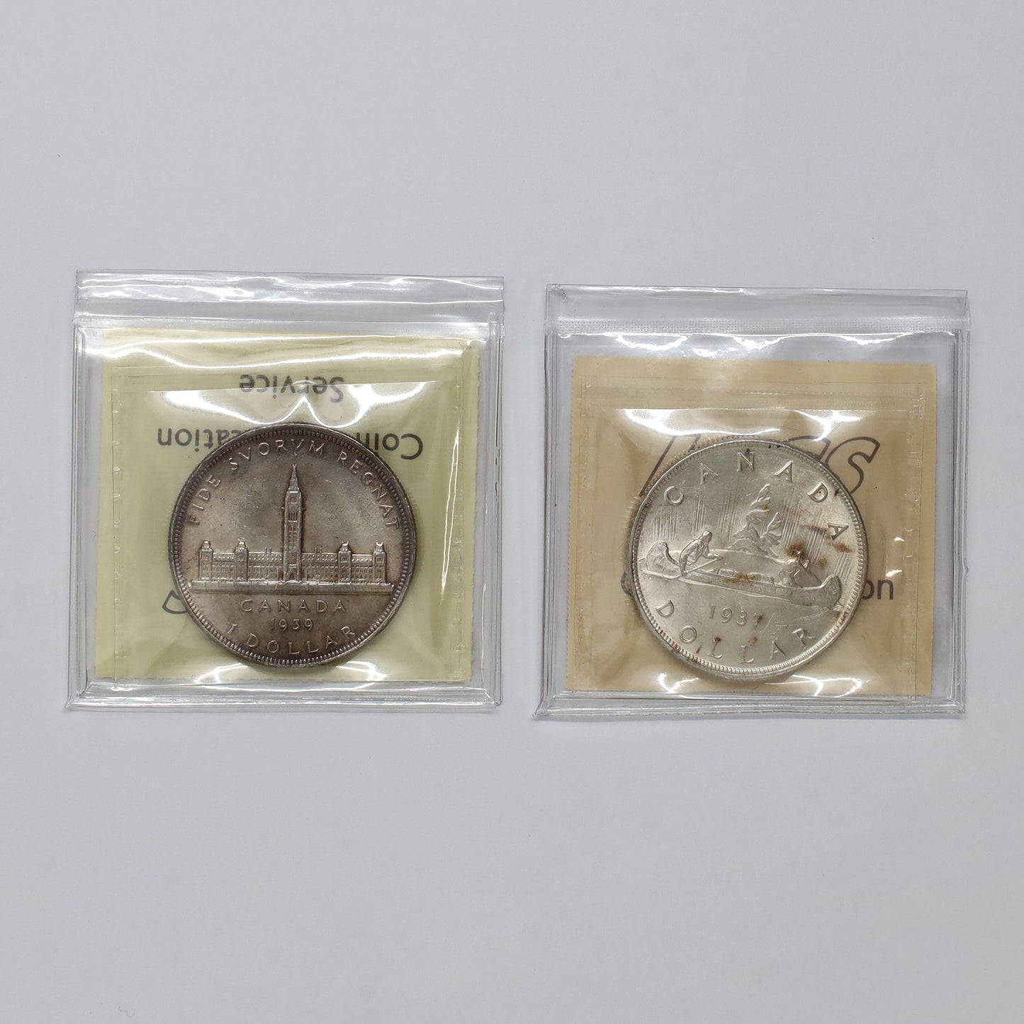 Pair of 1937 & 1939 Canada Silver Dollars ICCS Certified MS63, 2pcs
