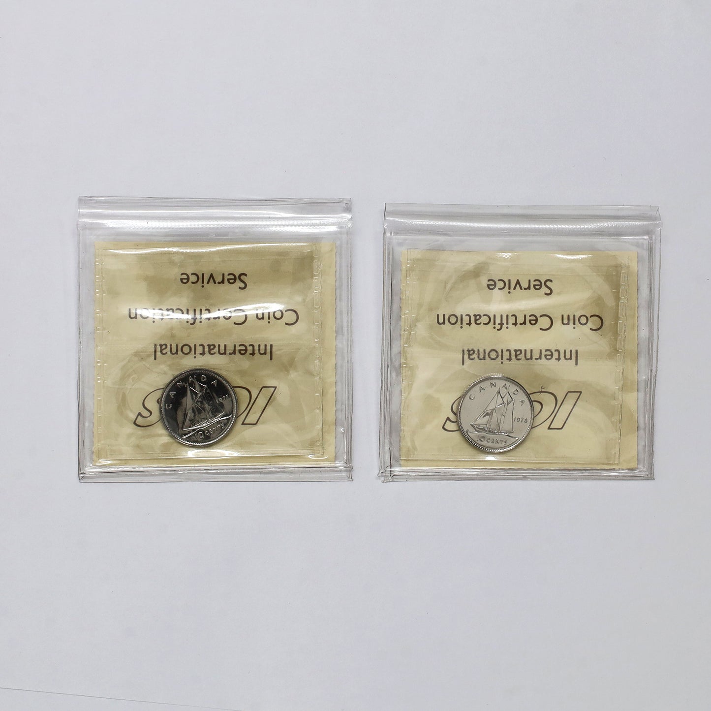 Pair of 1977 & 1978 Canada 10-cents ICCS Certified MS66 Numismatic BU, 2pcs