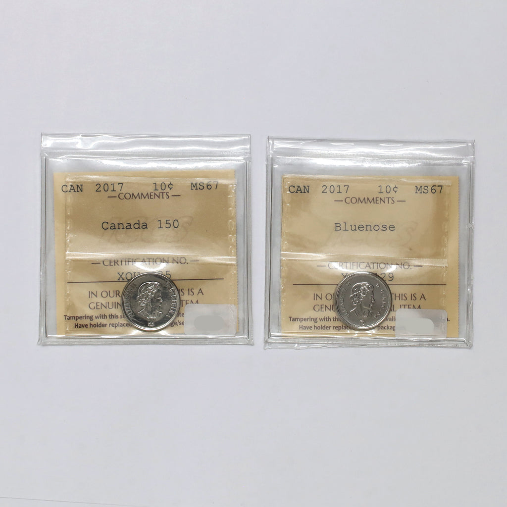 Pair of 2017 Canada 10-cents ICCS Certified MS67, 2pcs