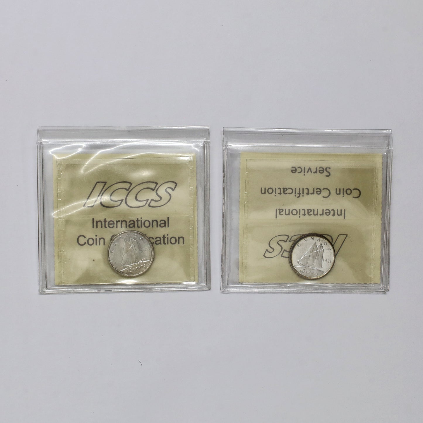 Pair of 1959 & 1961 Canada 10-cents ICCS Certified MS65, 2pcs