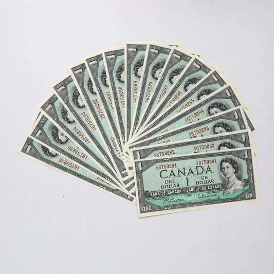 Lot of 16x Sequential 1954 Canada $1 Beattie-Rasminsky, X/Z, 16pcs