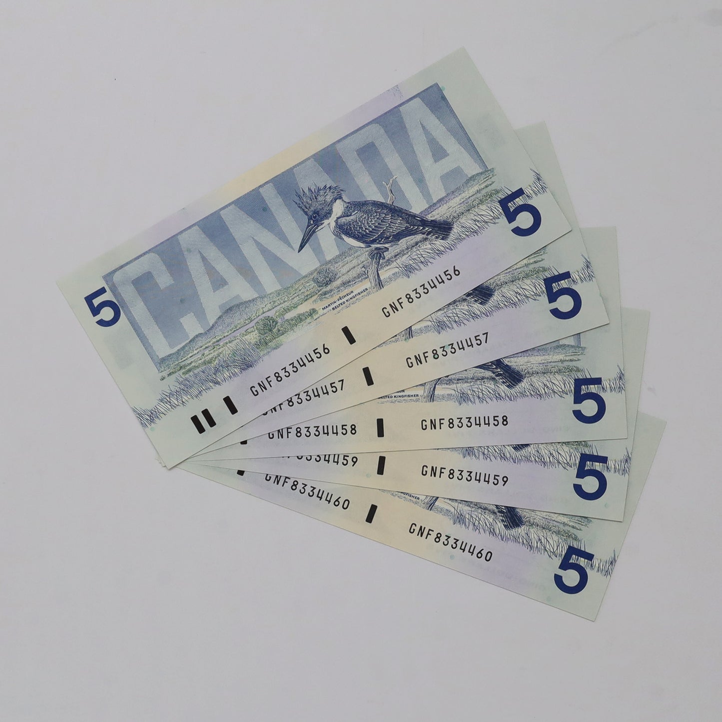 Lot of 5x Sequential 1986 Canada $5 Thiessen-Crow, GNF, 5pcs