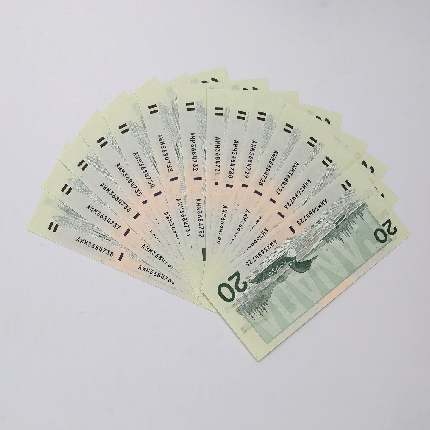Lot of 14x Sequential 1991 Canada $20 Knight-Dodge, AWM, 14pcs