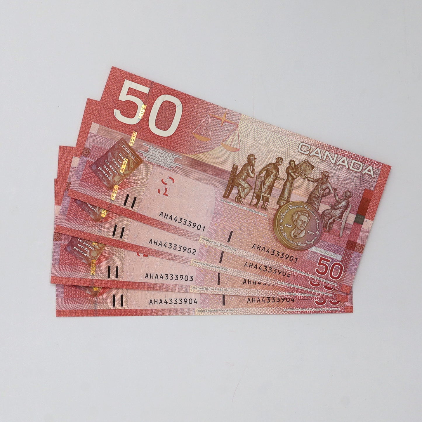 Lot of 4x Sequential 2004 Canada $50 Jenkins-Dodge, AHA, 4pcs