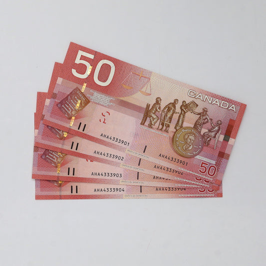 Lot of 4x Sequential 2004 Canada $50 Jenkins-Dodge, AHA, 4pcs