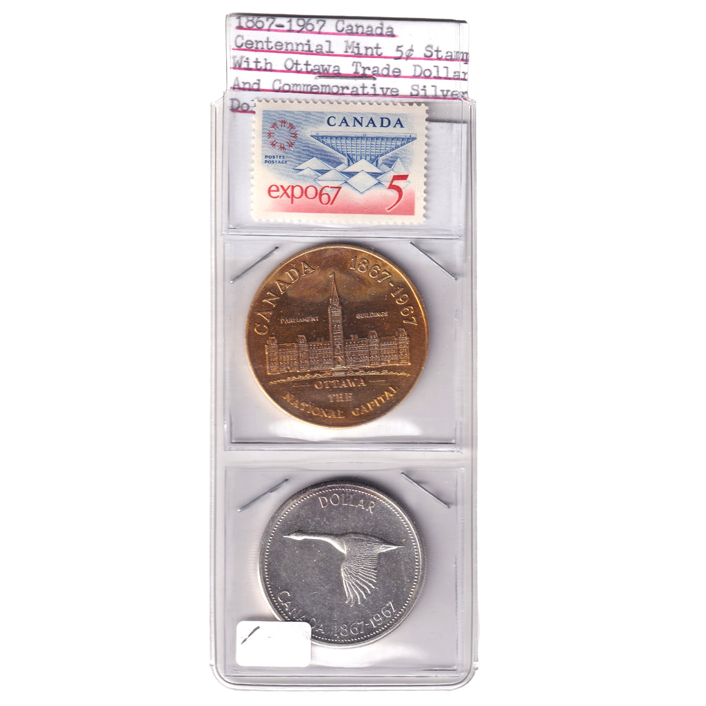 1967 Canada Centennial Stamp, Trade Dollar, Silver Dollar Collector's Set (issues)