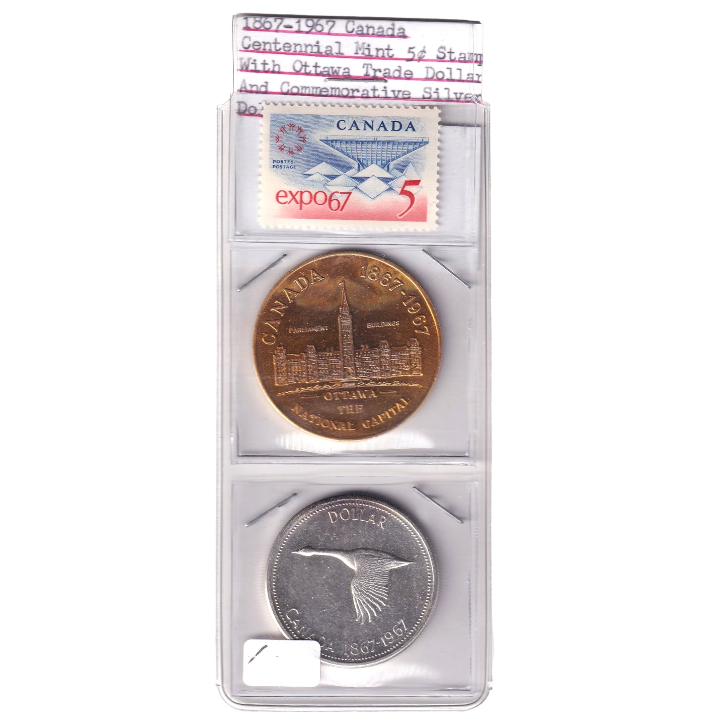 1967 Canada Centennial Stamp, Trade Dollar, Silver Dollar Collector's Set (issues)
