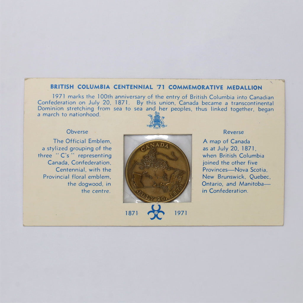 1971 British Columbia Centennial Commemorative Medallion in Card (light wear)