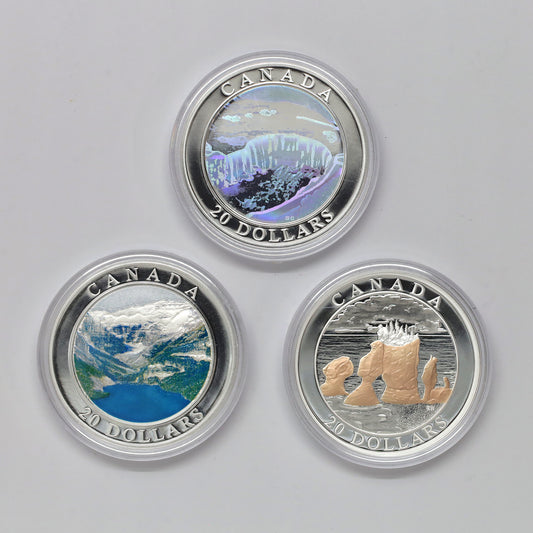 Lot of 3x 2003-2004 Canada $20 Natural Wonders, 3pcs (No Tax) Coins Only (scr. caps)