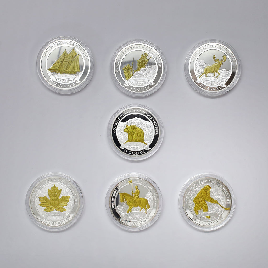Lot of 7x Bradford Exchange O Canada Commemorative Silver-Plated Coins, 7pcs