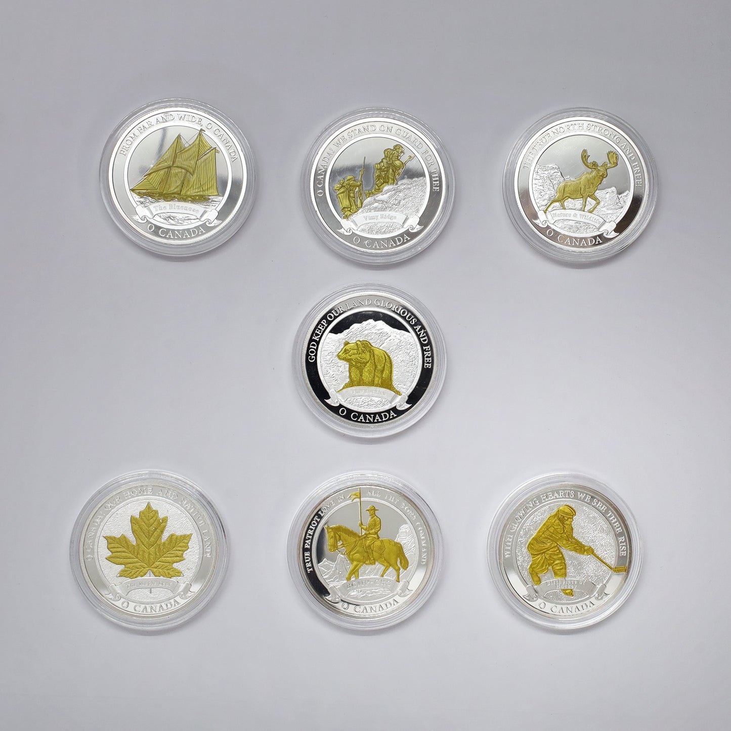 Lot of 7x Bradford Exchange O Canada Commemorative Silver-Plated Coins, 7pcs