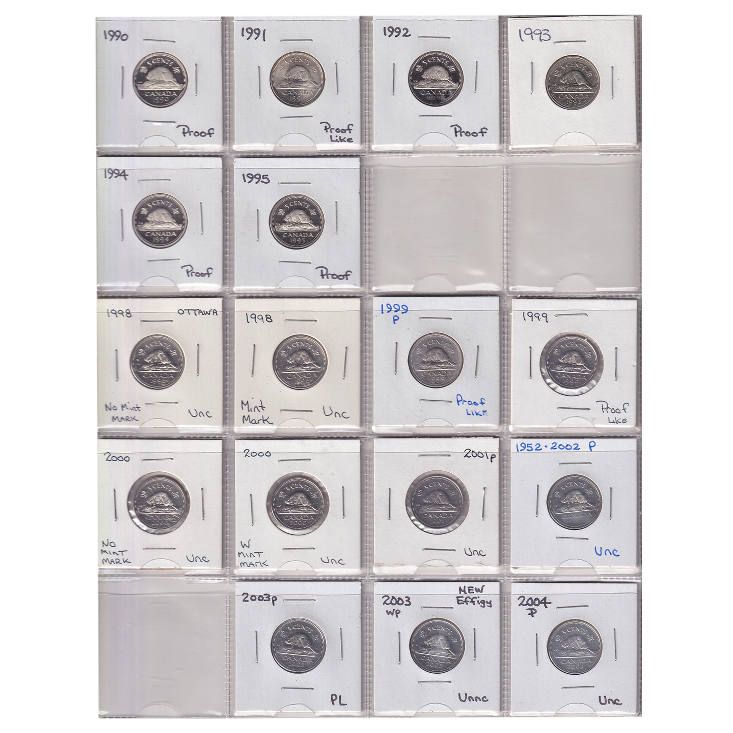 Estate Lot of 239x 1924-2004 Canada 5-cents in Black Binder