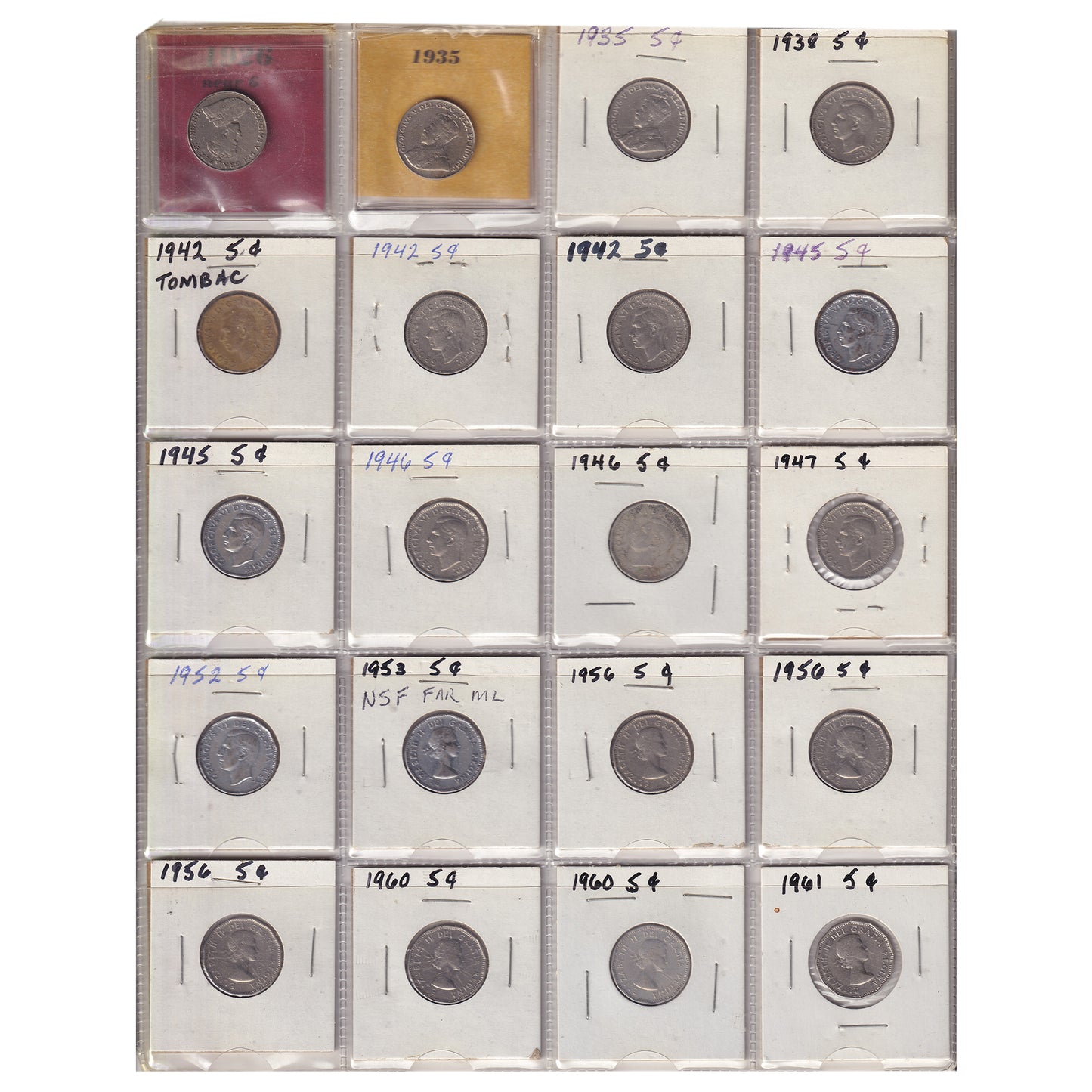 Estate Lot of 239x 1924-2004 Canada 5-cents in Black Binder