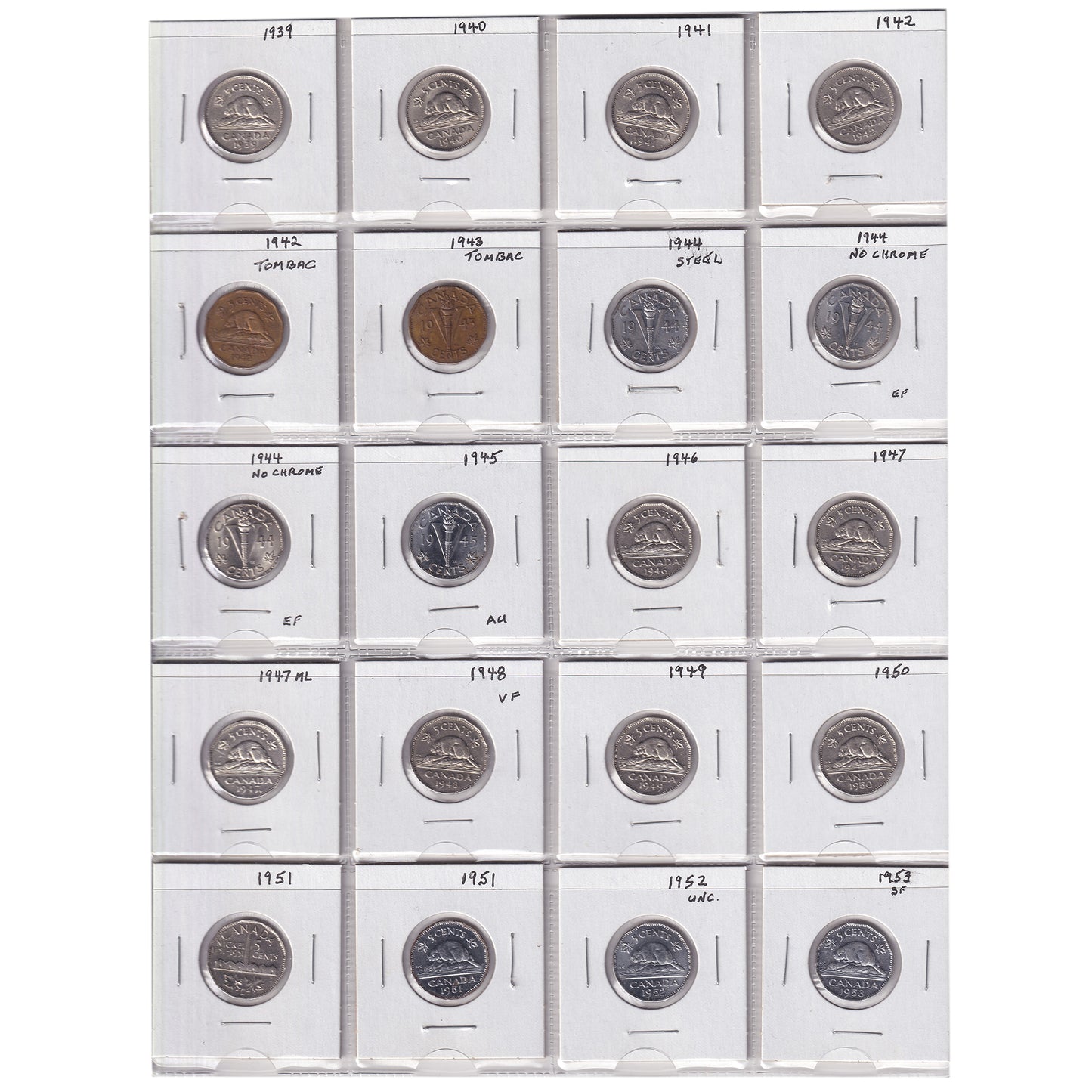 Estate Lot of 239x 1924-2004 Canada 5-cents in Black Binder