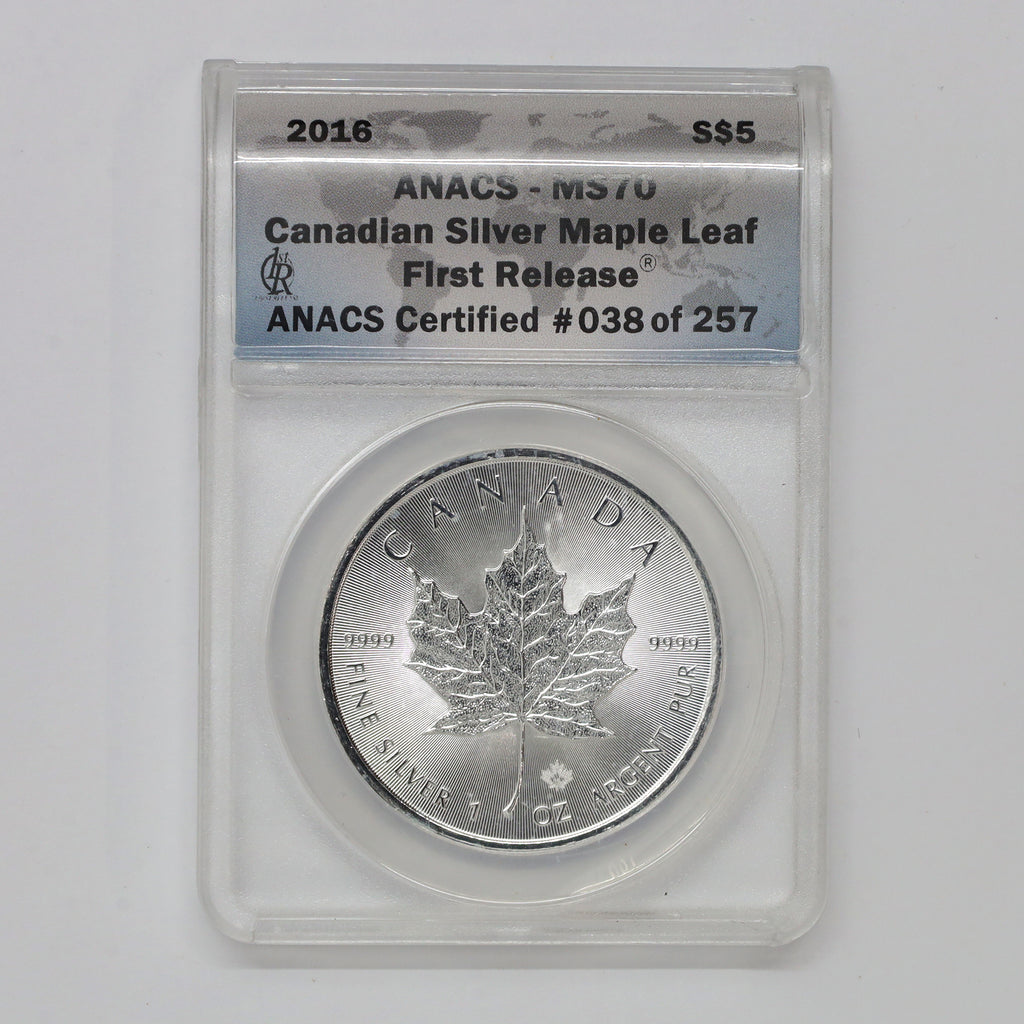 2016 Canada $5 .9999 Silver Maple Leaf 1 oz. ANACS Certified MS70 First Release (No Tax)