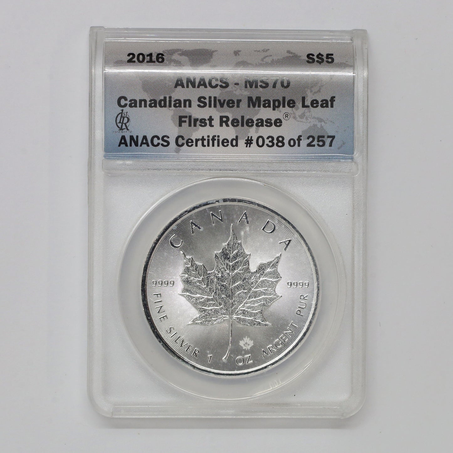 2016 Canada $5 .9999 Silver Maple Leaf 1 oz. ANACS Certified MS70 First Release (No Tax)