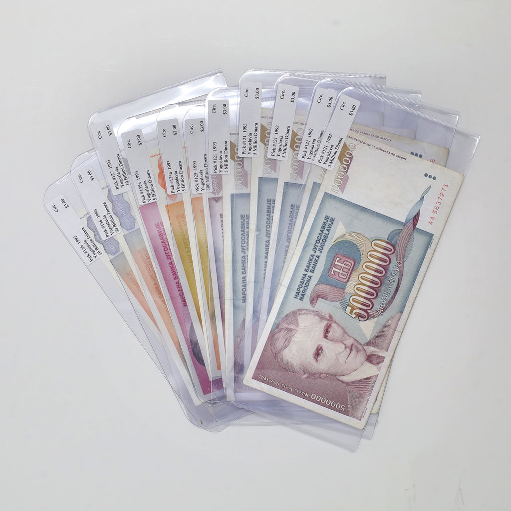 Lot of 11x Yugoslavia 1993 5 Million to 50 Billion Dinara Banknotes, 11pcs