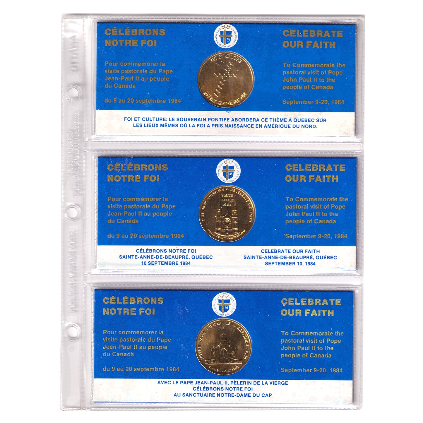 Lot of 15x Papal Visit John Paul II Conference of Catholic Bishops Medallion Set in Album
