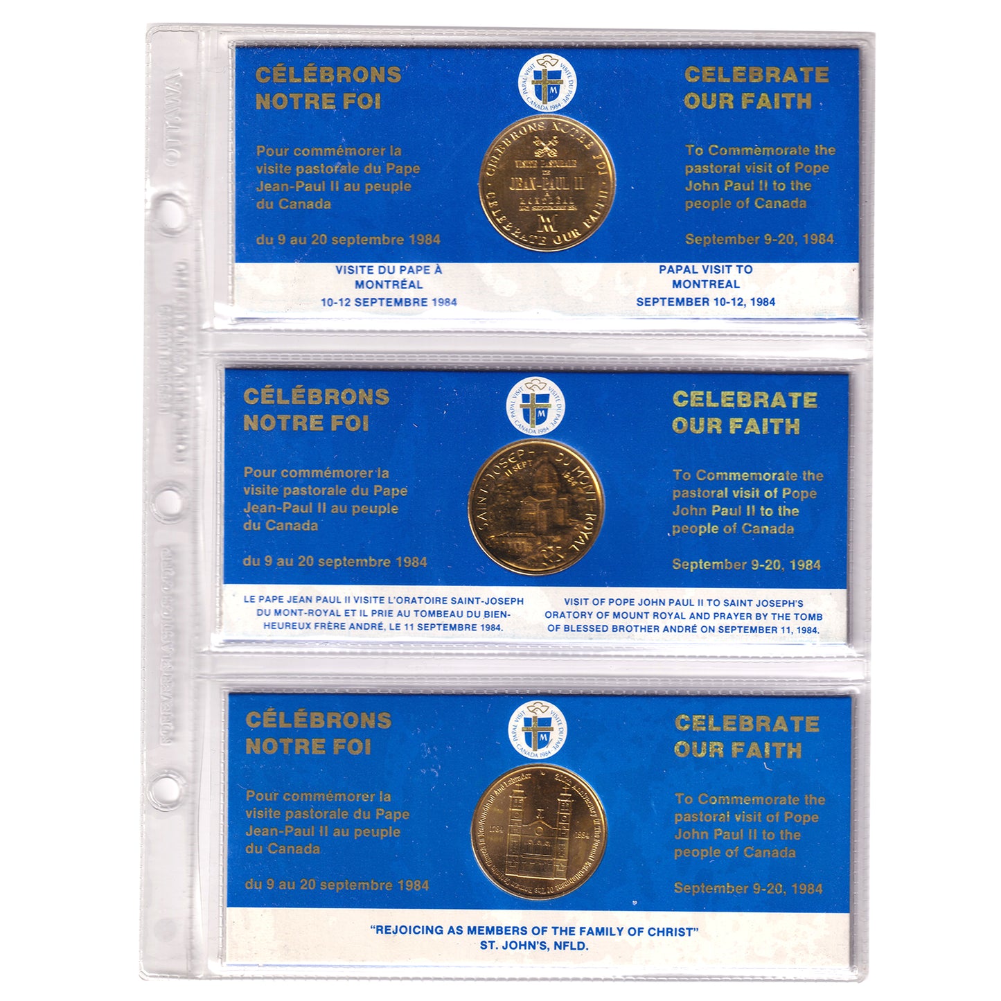 Lot of 15x Papal Visit John Paul II Conference of Catholic Bishops Medallion Set in Album
