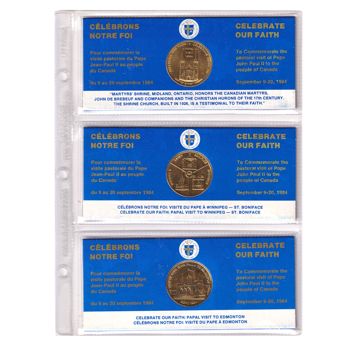 Lot of 15x Papal Visit John Paul II Conference of Catholic Bishops Medallion Set in Album