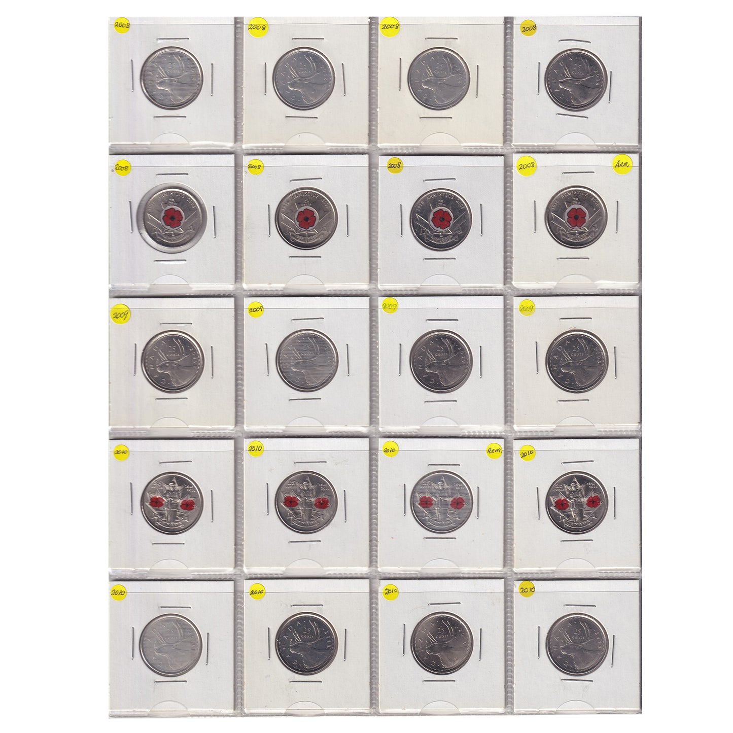 Estate Lot of 432x 2001-2022 Canada 25-cents, Lots of Special Editions, in White Binder