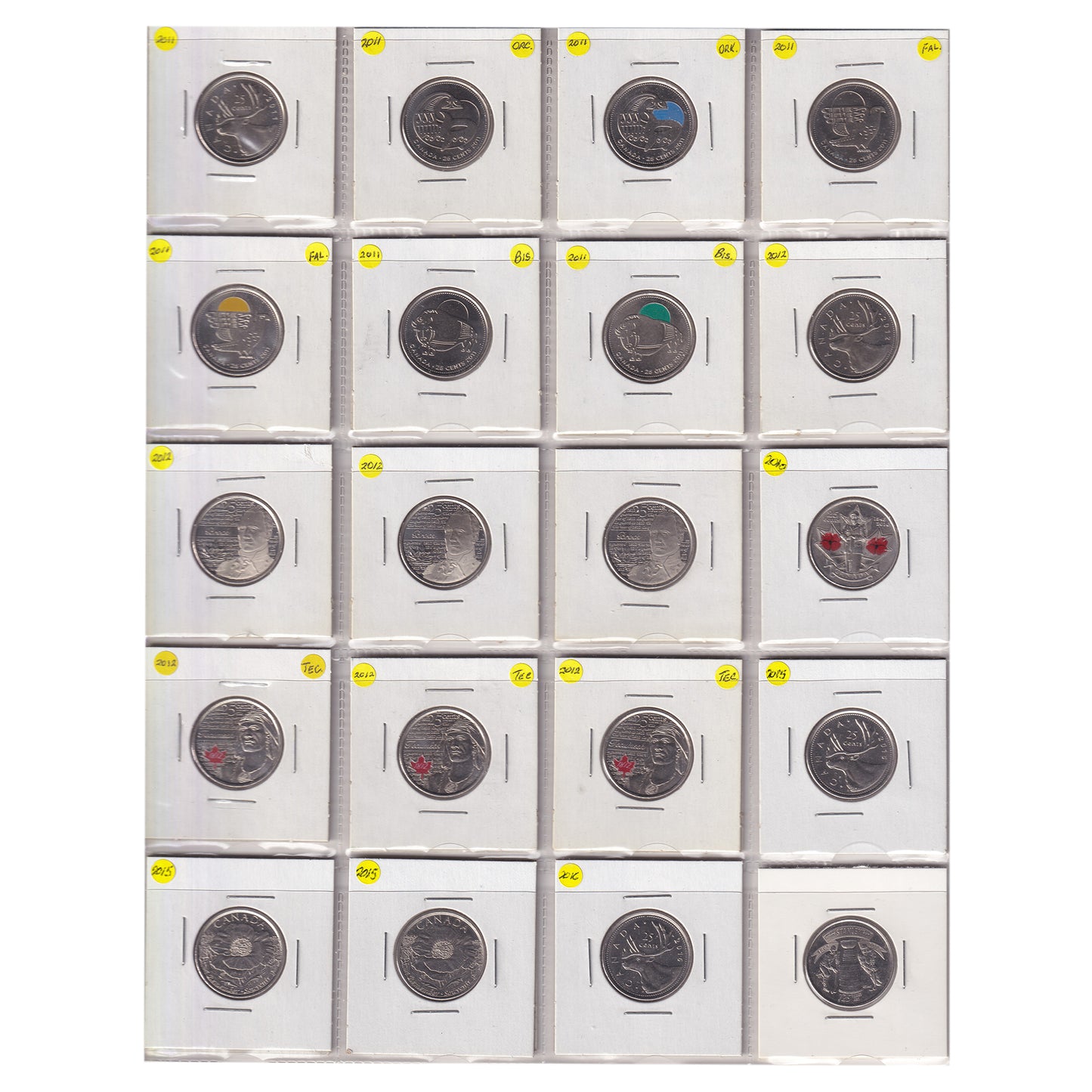 Estate Lot of 432x 2001-2022 Canada 25-cents, Lots of Special Editions, in White Binder