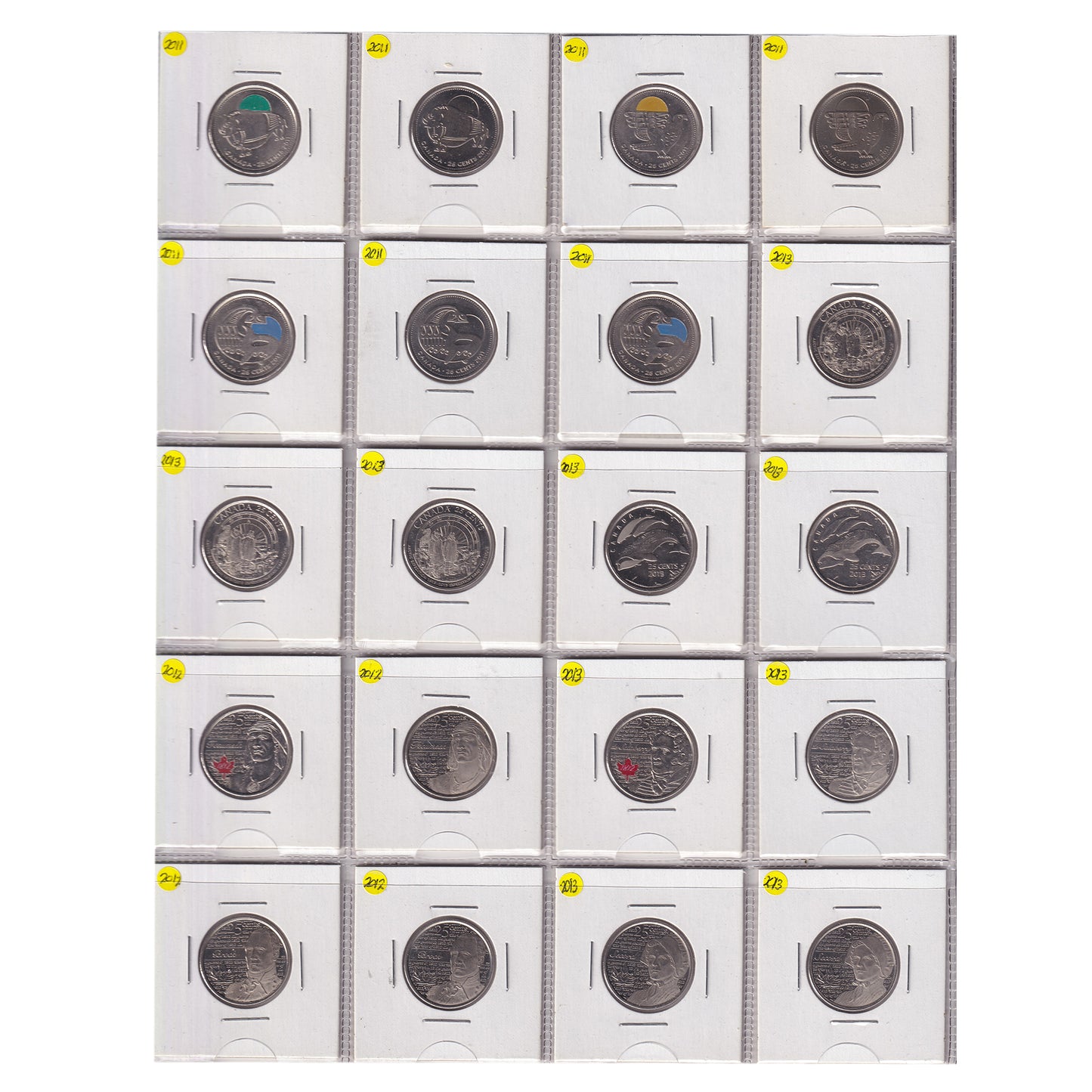 Estate Lot of 432x 2001-2022 Canada 25-cents, Lots of Special Editions, in White Binder