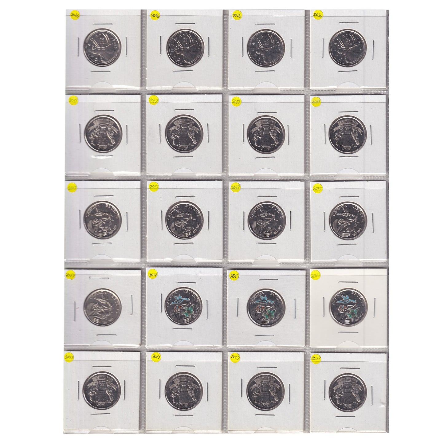 Estate Lot of 432x 2001-2022 Canada 25-cents, Lots of Special Editions, in White Binder