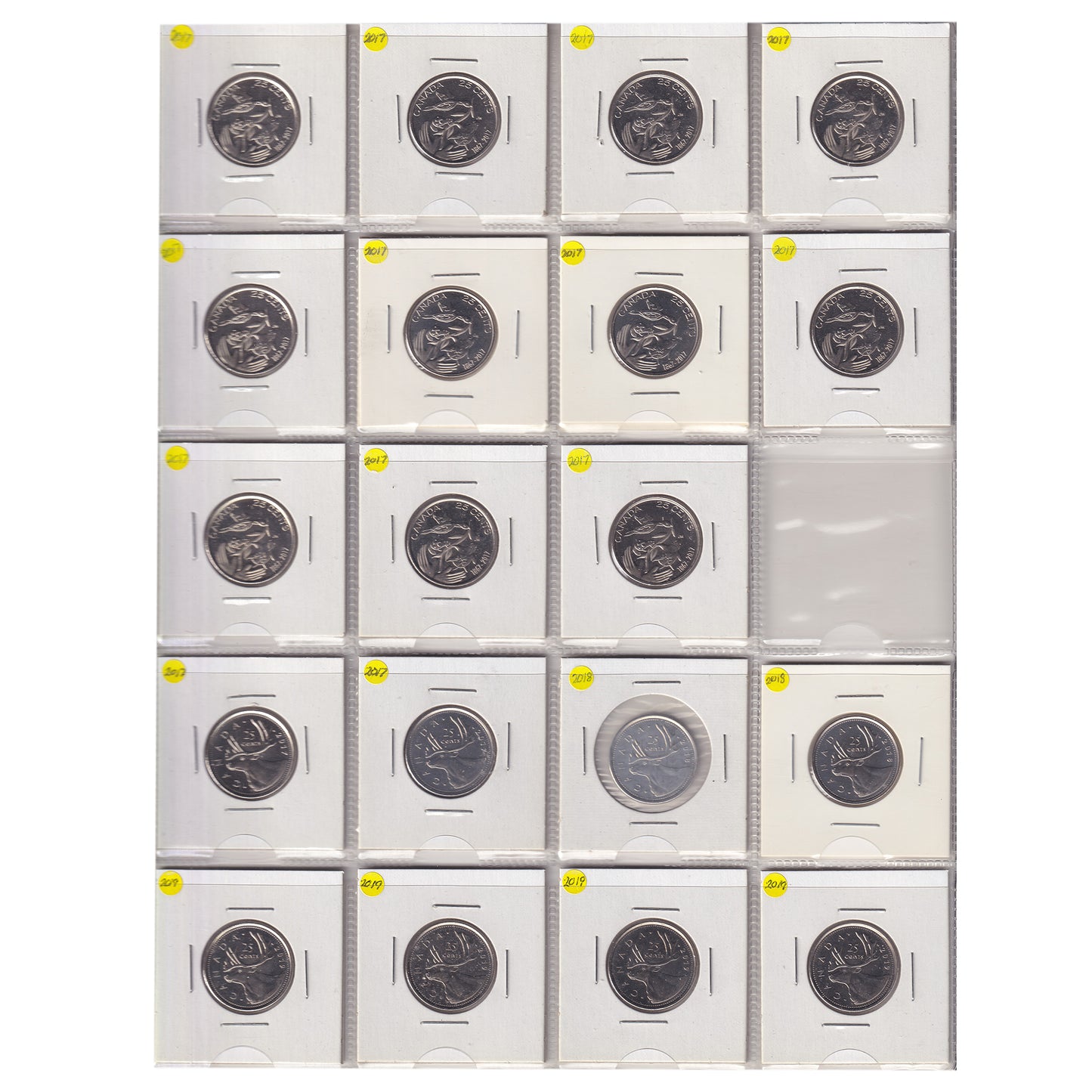 Estate Lot of 432x 2001-2022 Canada 25-cents, Lots of Special Editions, in White Binder
