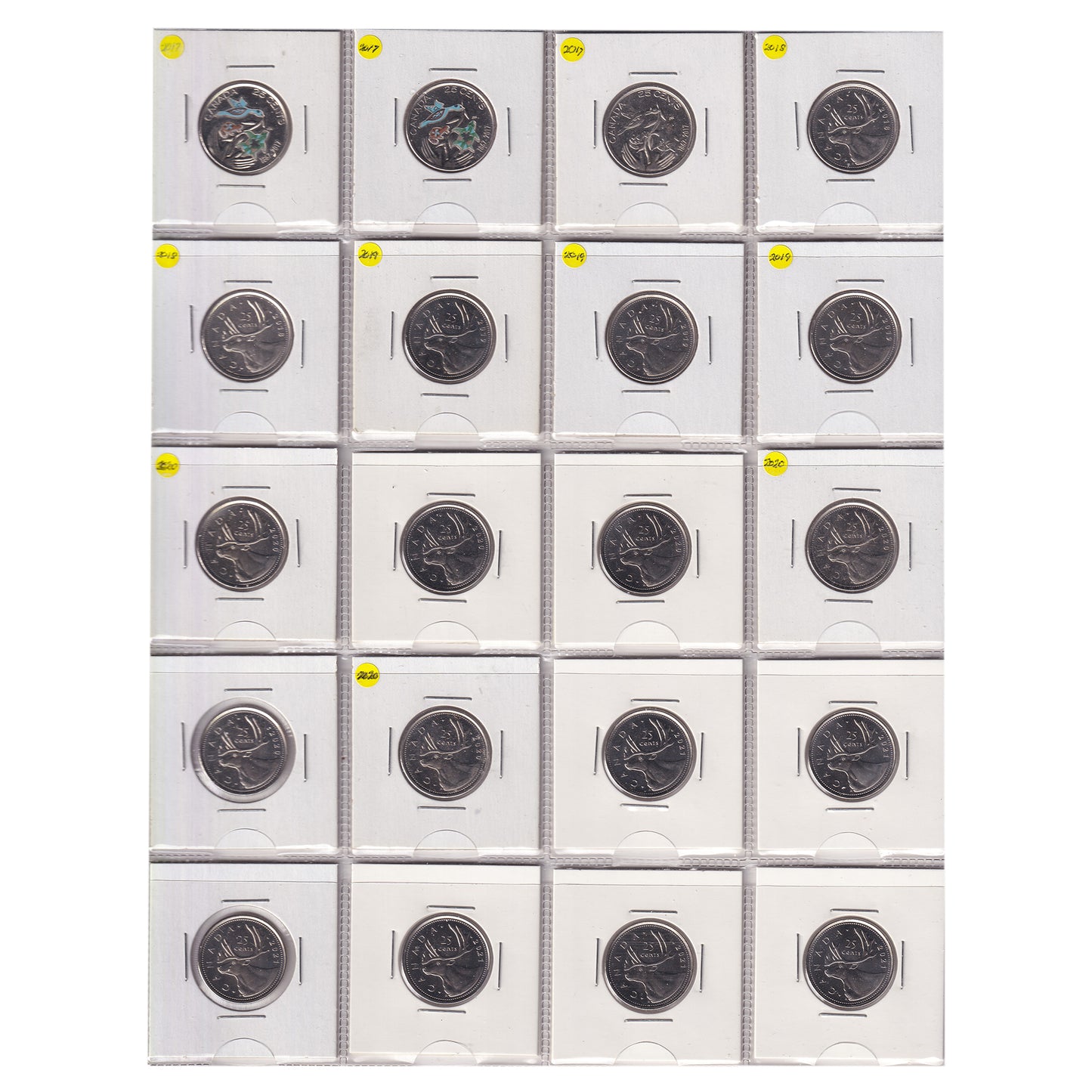 Estate Lot of 432x 2001-2022 Canada 25-cents, Lots of Special Editions, in White Binder