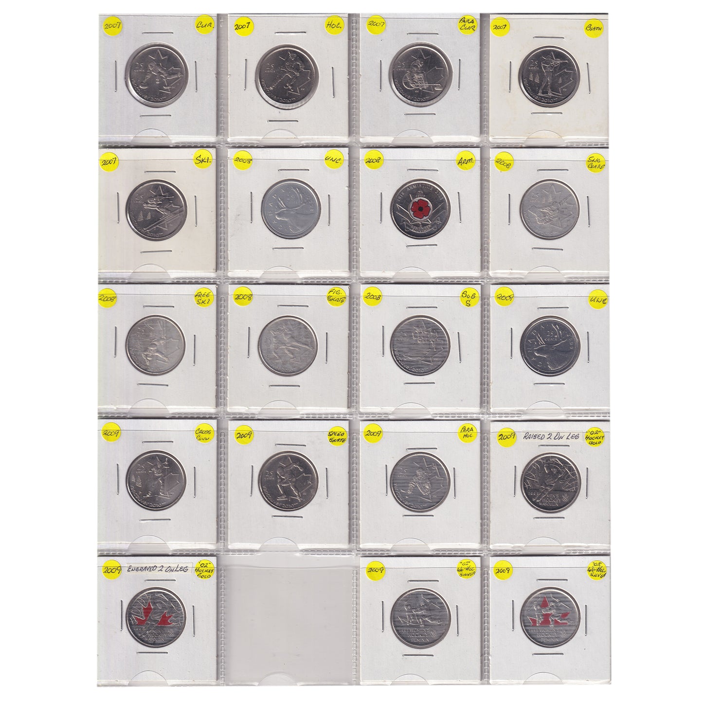 Estate Lot of 432x 2001-2022 Canada 25-cents, Lots of Special Editions, in White Binder