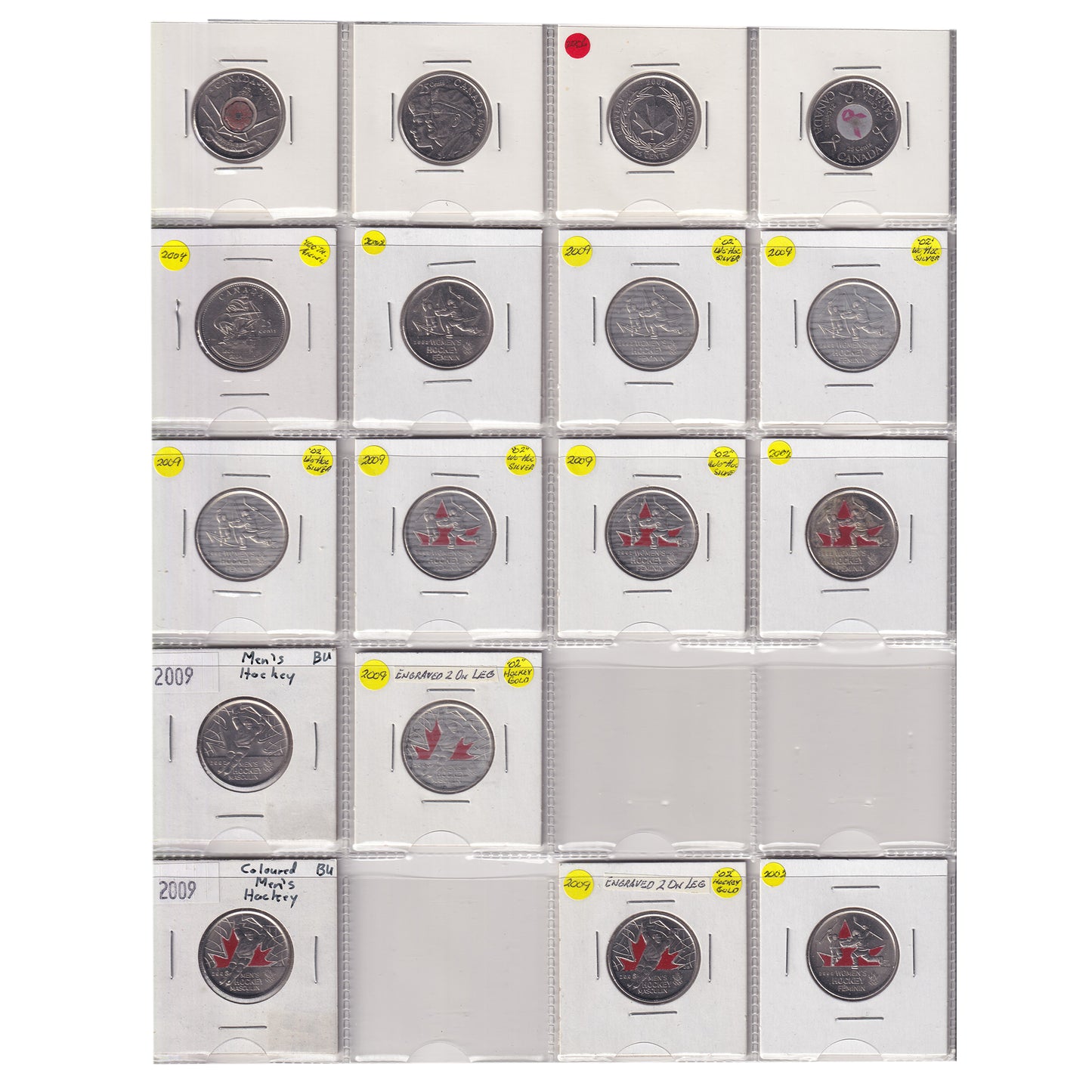 Estate Lot of 432x 2001-2022 Canada 25-cents, Lots of Special Editions, in White Binder