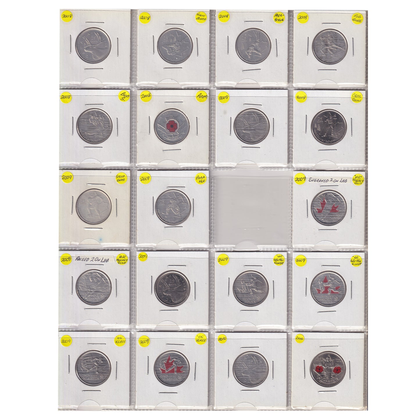 Estate Lot of 432x 2001-2022 Canada 25-cents, Lots of Special Editions, in White Binder