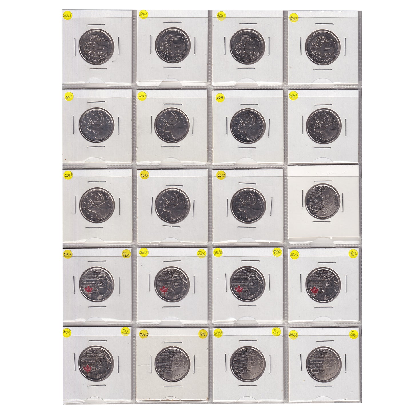 Estate Lot of 432x 2001-2022 Canada 25-cents, Lots of Special Editions, in White Binder