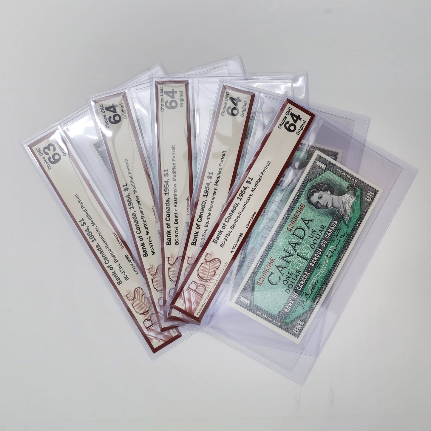 Lot of 5x Consc. BC-37b-i 1954 Canada $1 B-R, Mod. Ports., K/M, BCS Cert. CUNC63-64, 5pcs