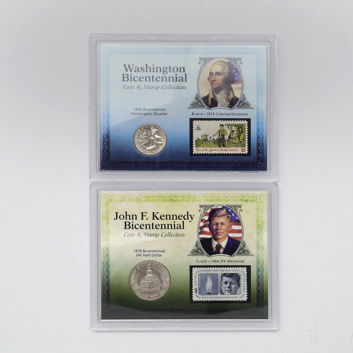 Pair of 1976 USA Bicentennial President Coin & Stamp Sets, 2pcs (light wear)